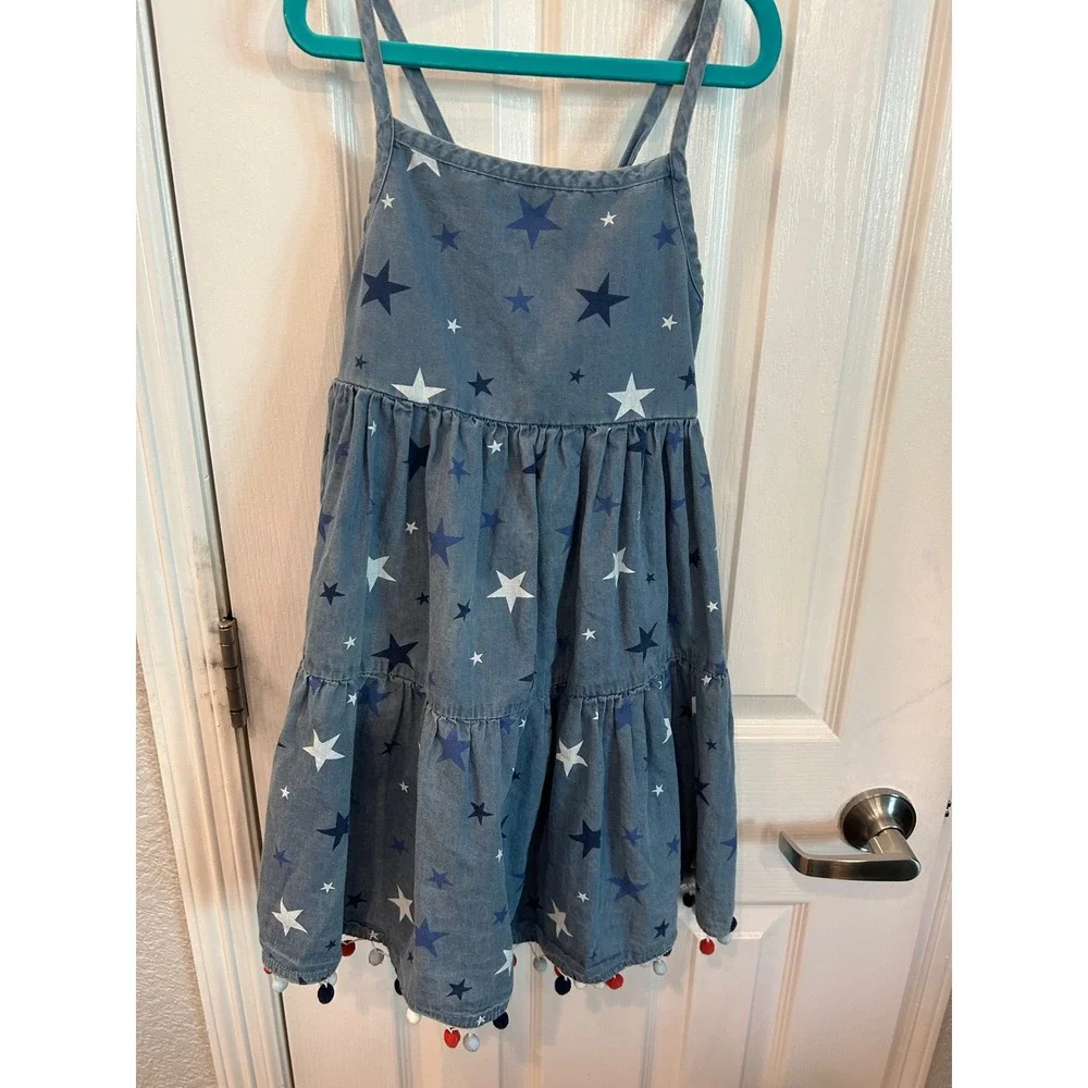 Tommy Bahama Sundress Blue Star Print Tiered Pom Pom Trim Patriotic